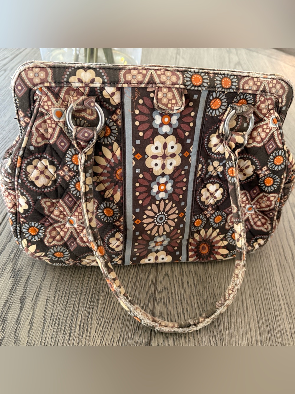 Vera Bradley Quilted Floral Pattern Shoulder Bag in Brown and Orange